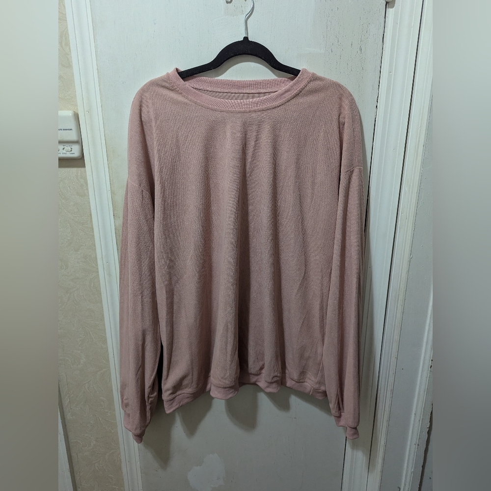 Dusty Rose 2XL Ribbed Long Sleeve Crew neck T-shirt